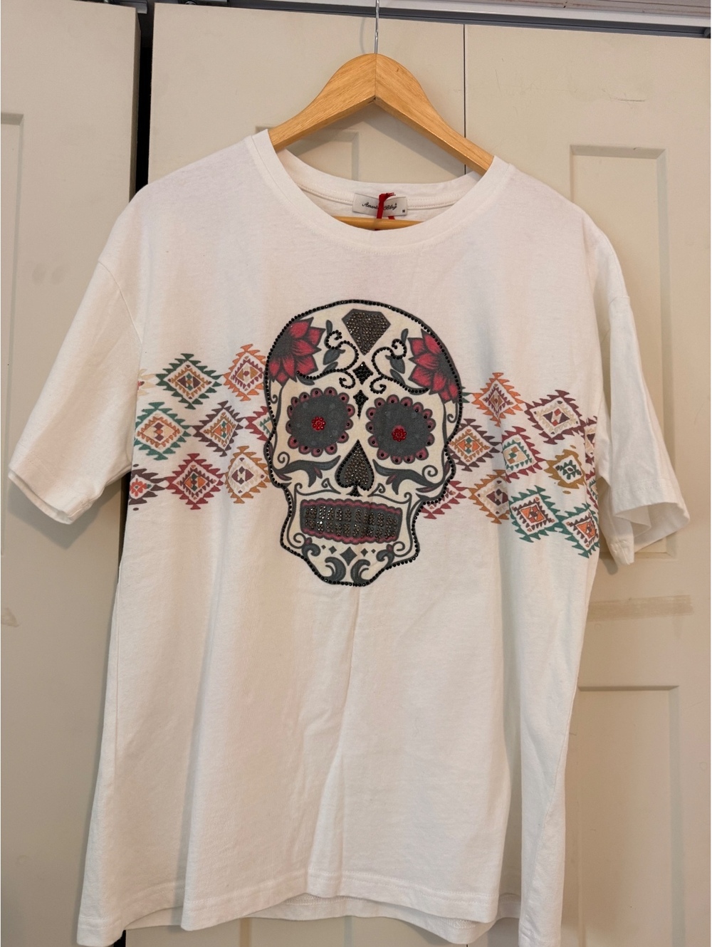 American Bling rhinestone sugar skull shirt Aztec calavera day of dead sparkly